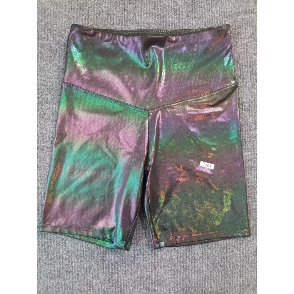 Cycle House Marika Biker Shorts Womens L Purple Green Metallic Yoga Gym